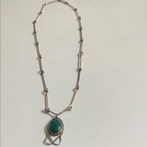 Silver 925 Necklace with Green Stone Pendant